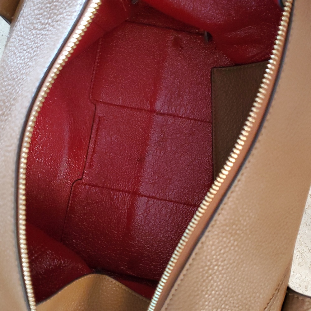 Tory burch Satchel rich Brown Leather Handbag with Red Accent - Picture 6 of 12
